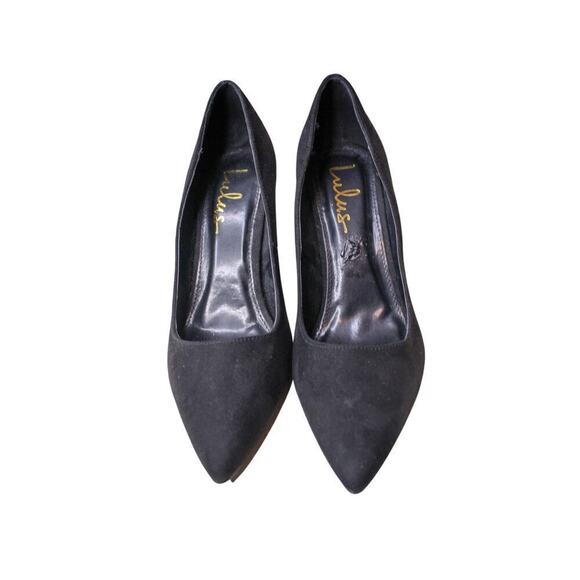Lulus Black Faux Suede Pumps Block High Heels Pointed Toe Minimalist - Picture 2 of 6